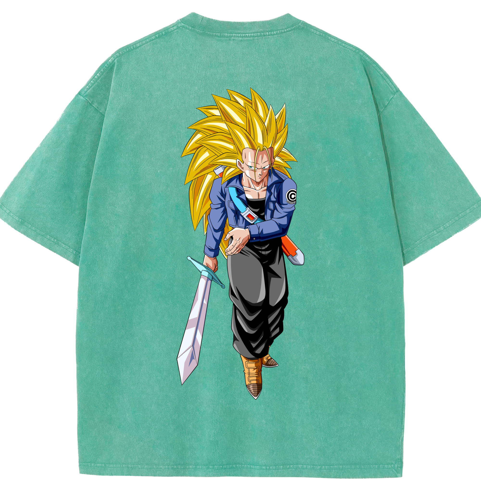 （画像用） ドラゴンボール トランクス（Torankusu）DRAGON BALL Trunks 綿100% ヴィンテージ風 半袖Tシャツ（背面プリント）